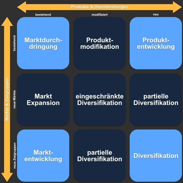 Erweiterte Ansoff Matrix - 9 Feld Matrix